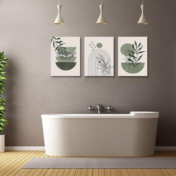 Sage Green Wall Posters & Prints, Green Boho Wall Art Set of 3, Minimalist Frame - Picture 5 of 7